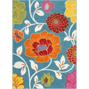 StarBright Daisy Flowers Blue 3 ft. x 5 ft. Kids Area Rug