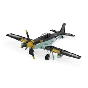 Metal Black and Yellow Hand Painted 1940's P-51 Mustang Airplane Model Sculpture