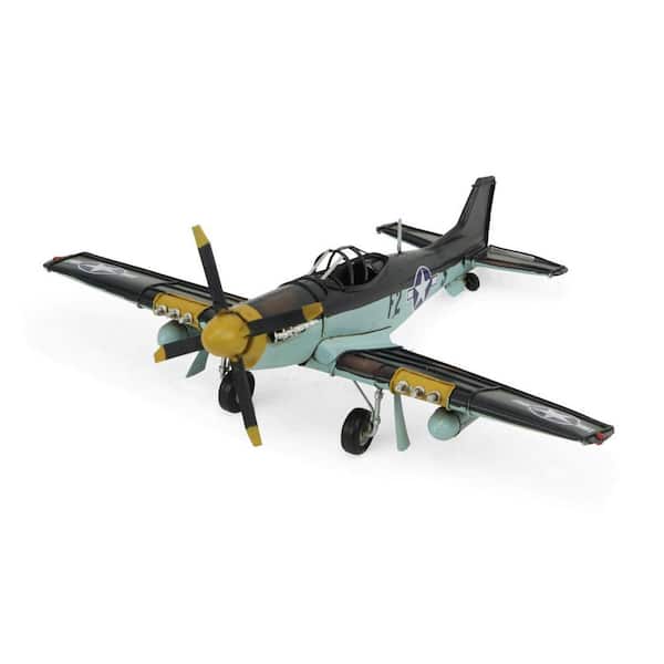 HomeRoots Metal Black and Yellow Hand Painted 1940's P-51 Mustang Airplane Model Sculpture