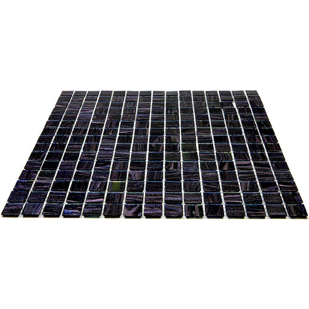 Celestial 12 in. x 12 in. Glossy Oil Black Glass Mosaic Tile