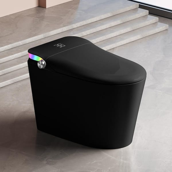 1.2GPF Tankless Elongated Smart Bidet Toilet in Black with LED Display Screen, Heated Seat, Warm Air Dryer