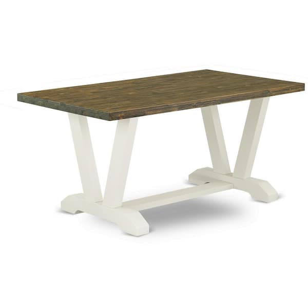East West Furniture 7-Piece Wire Brushed Linen White Finish Solid Wood Top Dining Table with 6-Chairs with Lattice Back