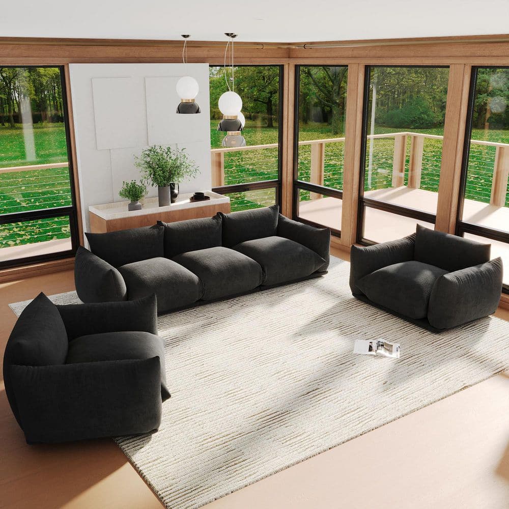 103.9 in. Flared Arm Chenille 5-Piece Overstuffed Modular Cozy Floor Sectional Sofa with Extra Deep Seats in Black