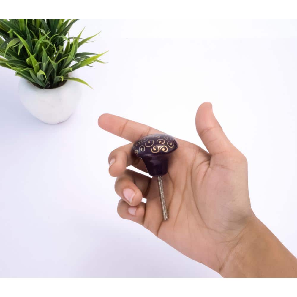Black and Gold Round Ceramic Cabinet Knob with Hardware