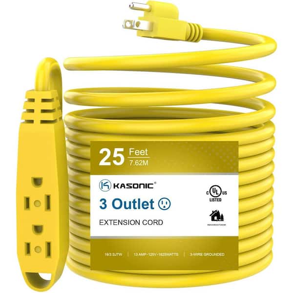 Lukyamzn 25 ft. 16/3 Heavy Duty Indoor/Outdoor Extension Cord SJTW UL Listed, Yellow (1-Pack)