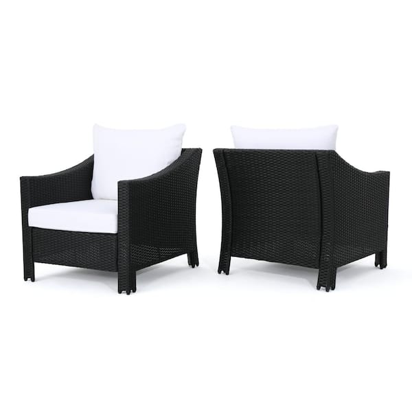 Noble House Black Iron Framed Wicker, White Wicker Outdoor Furniture