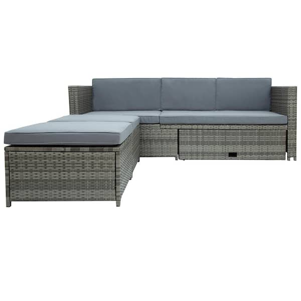 ATHMILE 27.6 in W Square Arm 4-piece Straight Fabric Sectional Sofa in Gray
