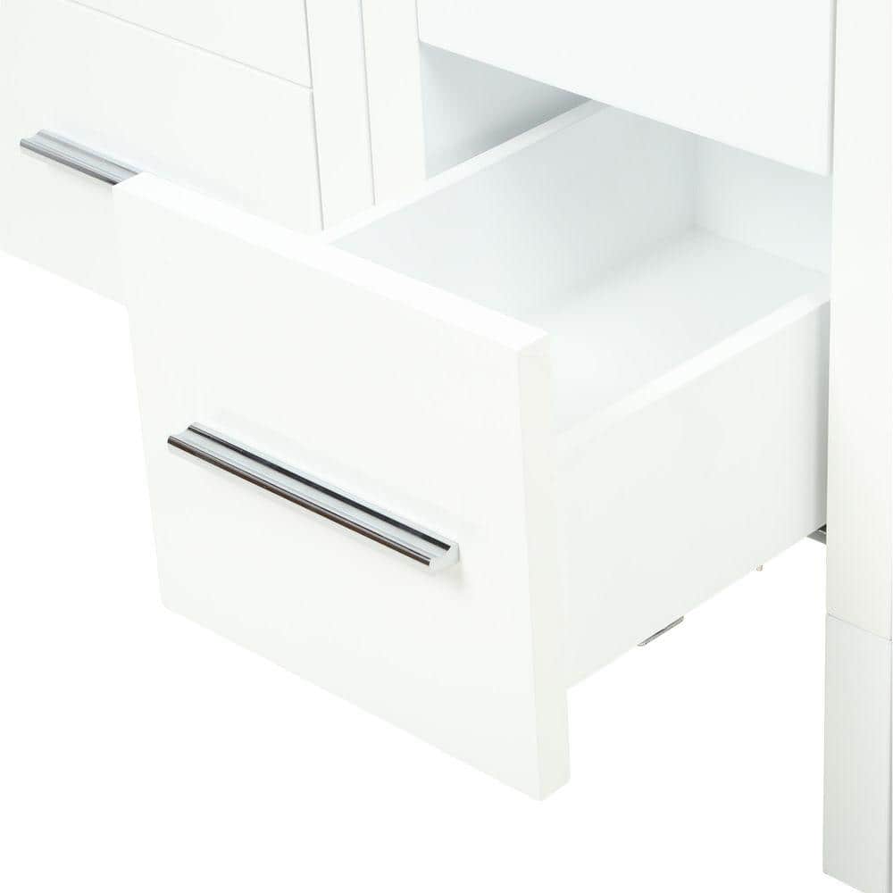 White Engineered Wood Freestanding Vanity Set with Mirror and Ceramic Sink