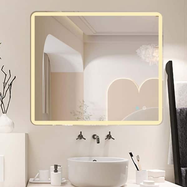 JimsMaison 42 in. W x 36 in. H Rectangular Frameless Anti-Fog Wall Mounted LED Bathroom Vanity Mirror in Natural
