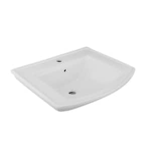 Florence White Ceramic Wall Mount Bathroom Sink 25" W with Overflow, Backsplash Lip and Faucet Hole