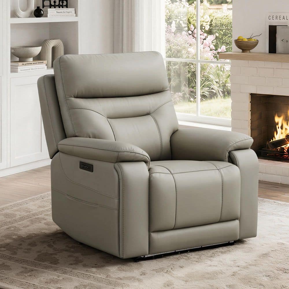 Mysa Light Gray Top Grain Leather Power Recliner with Dual Motors,165°Lay Flat,Power Headrest,Cup Holders,USB and Type-C price history on PriceWatchPro