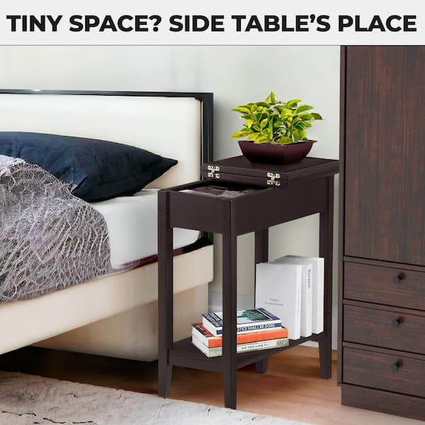 MAYKOOSH Espresso 1 Drawer Narrow End Table with Storage Nightstand Flip Top Narrow Side Tables for Small Spaces Slim End Table 81734MK The Home Depot