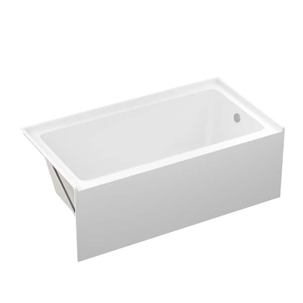 60 in. x 32 in. Acrylic Rectangular Apron Front Alcove Soaking Bathtub with Right Drain in White
