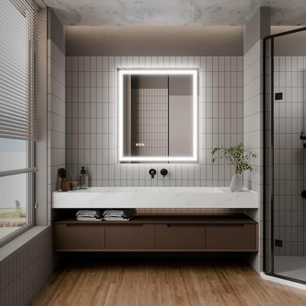 30 in. W x 36 in. H Rectangular Frameless Anti-Fog Wall Dimmable Backlit Dual LED Bathroom Vanity Mirror in Silver
