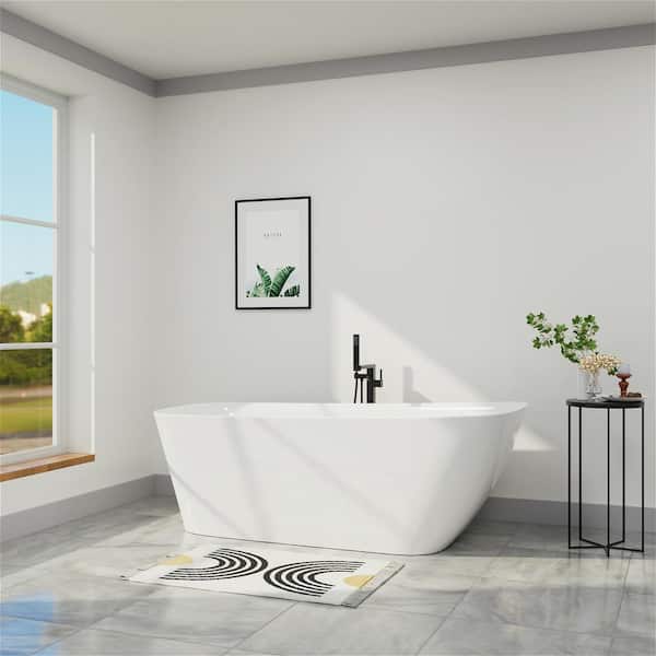 63 in. Acrylic Flatbottom Freestanding Bathtub Soaking with Pop Up Drain in White