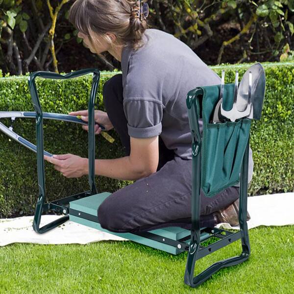 Heavy Duty Portable Folding 2 In 1 Garden Kneeler & Seat Bench w/ Thick Cushion 