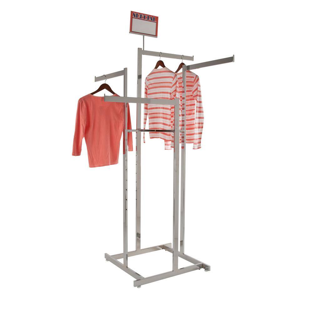 Chrome Metal Adjustable 4-Way Clothing Rack with Straight Arms