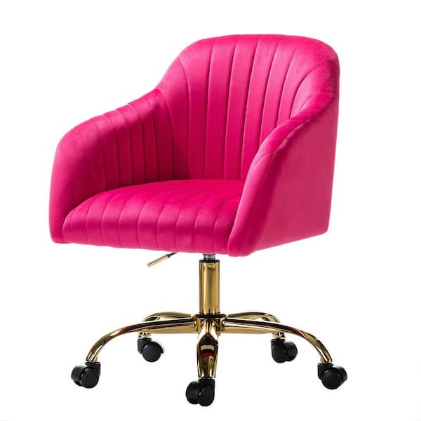 JAYDEN CREATION Sinda Modern Fushia Velvet Swivel and Adjustable Task Chair with Gold Base