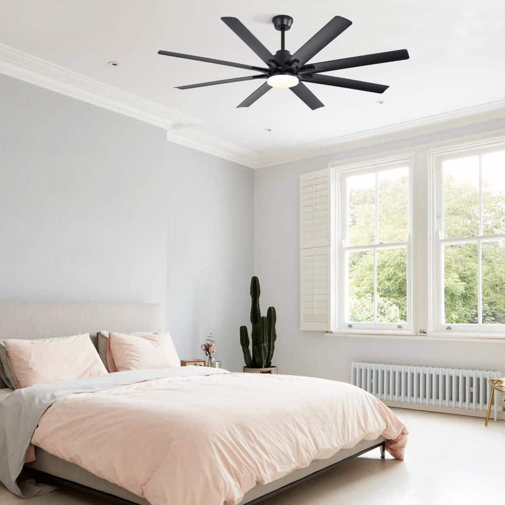 66 in. Smart Indoor Black Downrod Mount Standard Ceiling Fan with Integrated LED and Remote Control price history on PriceWatchPro