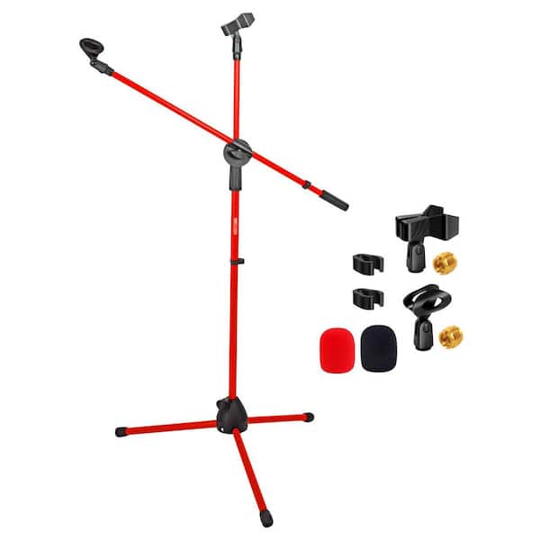 Adjustable 31 in.-76 in. Tall Microphone Stand Tripod Floor in Red