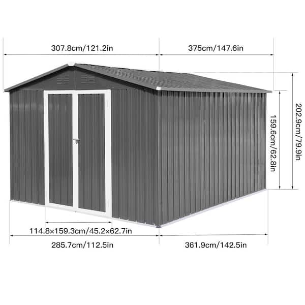 Gray 10 ft. W x 12 ft. D Outdoor Metal Storage Shed Aluminum