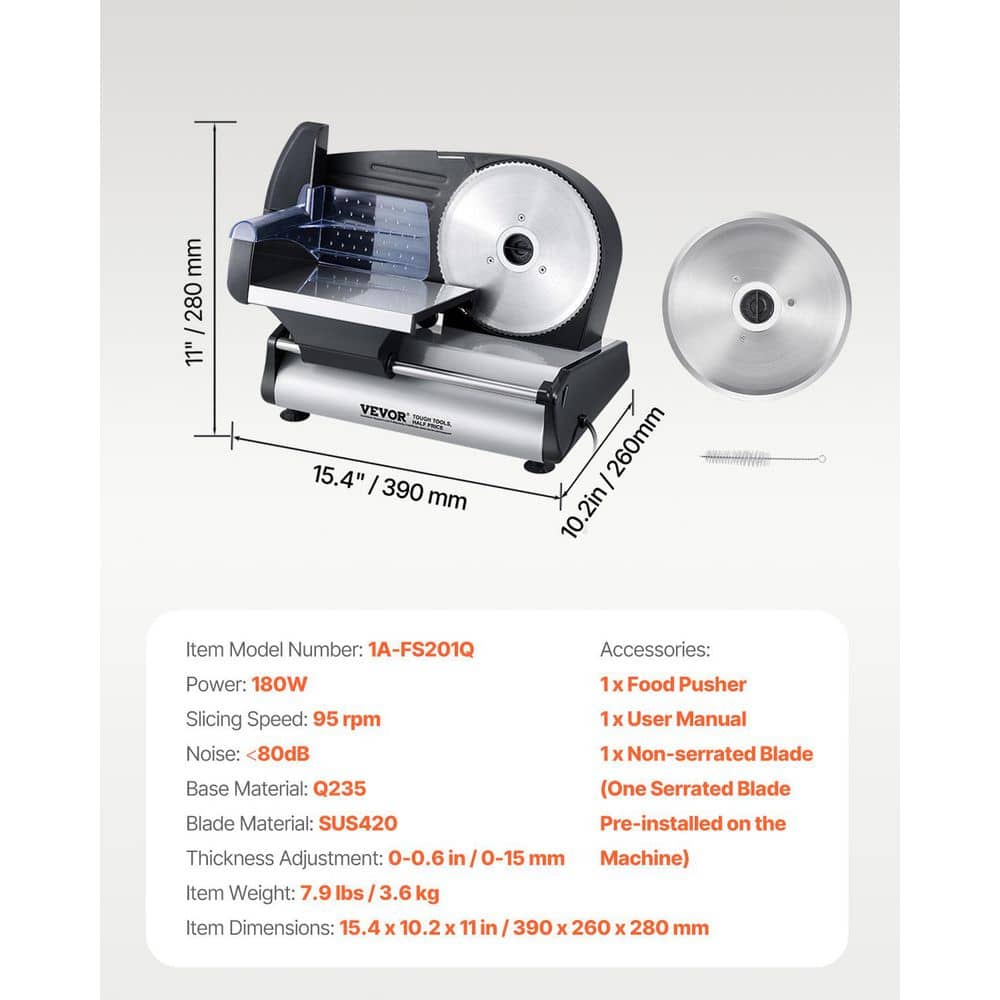 VEVOR 7.5" Silver Electric Meat Slicer with Blade Guard