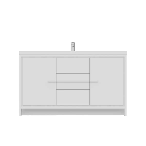 Sortino 60 in. W x 19 in. D Single Bath Vanity in White with Acrylic Vanity Top in White with White Basin