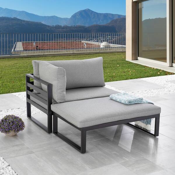TOP HOME SPACE 2-Piece Metal Outdoor Sectional Set with Gray Cushions