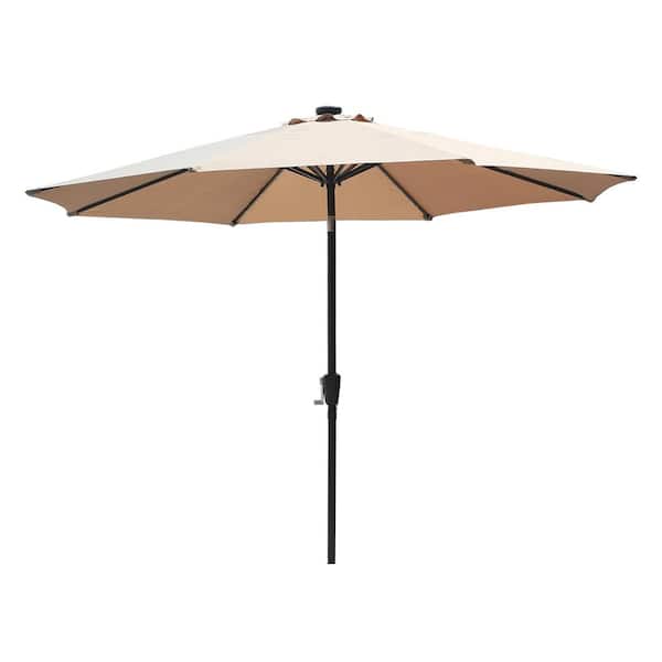 Clihome 10 ft. Aluminum Market Outdoor Tilt Patio LED Umbrella in Tan