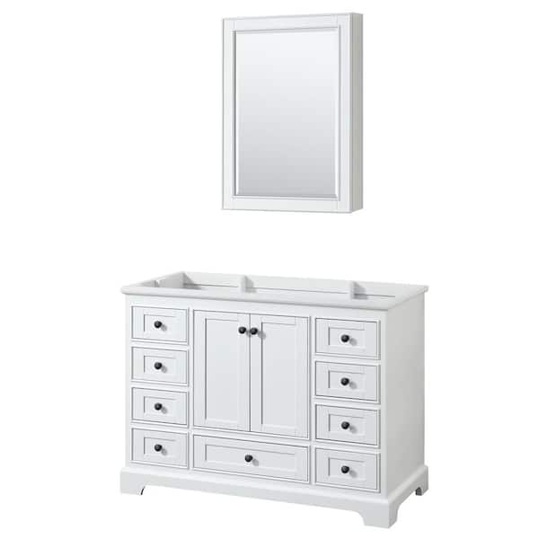 Wyndham Collection Deborah 47.25 in. W x 21.5 in. D x 34.25 in. H Single Bath Vanity Cabinet without Top in White with Med Cab Mirror