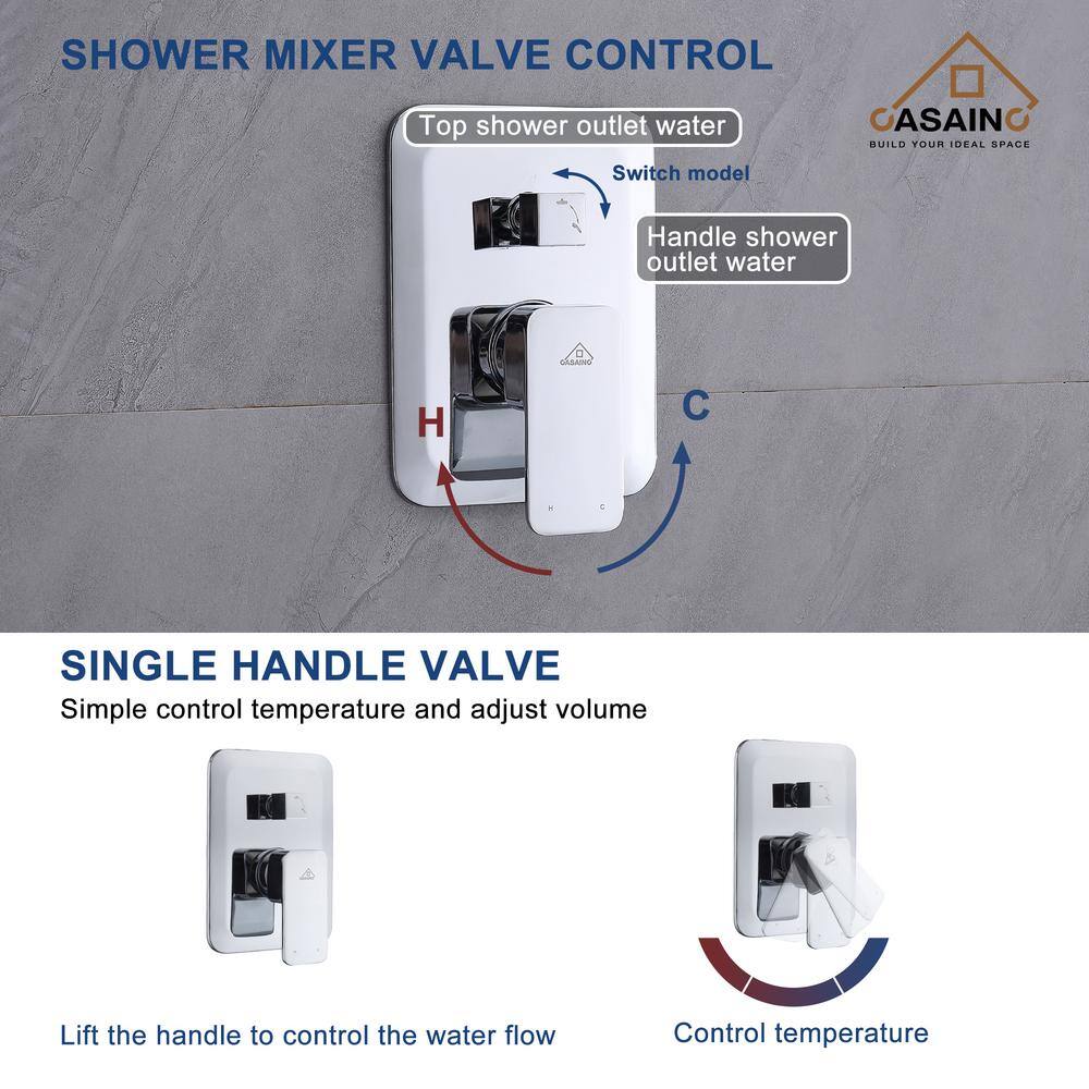 Chrome Dual Square Rain Handheld Wall Mounted Shower System