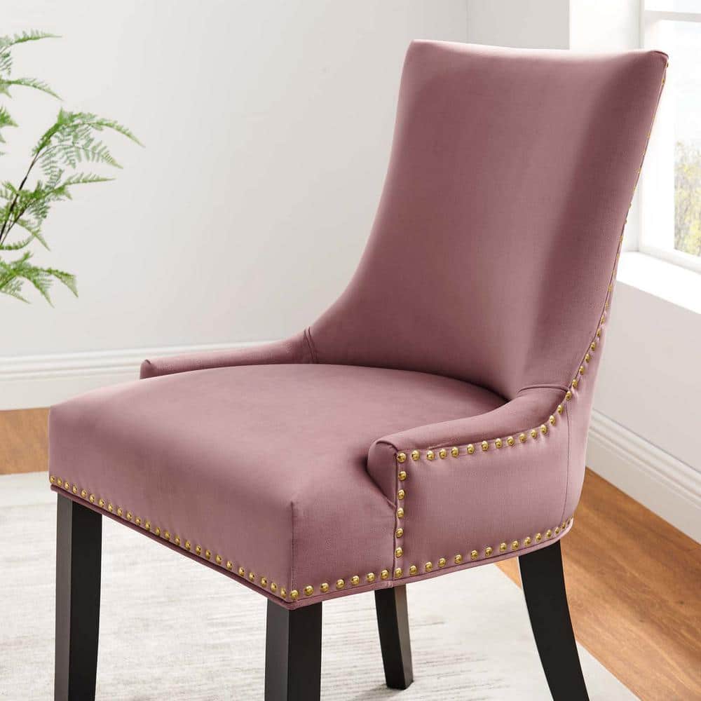 Dusty Rose Velvet Upholstered Side Chair with Wood Legs