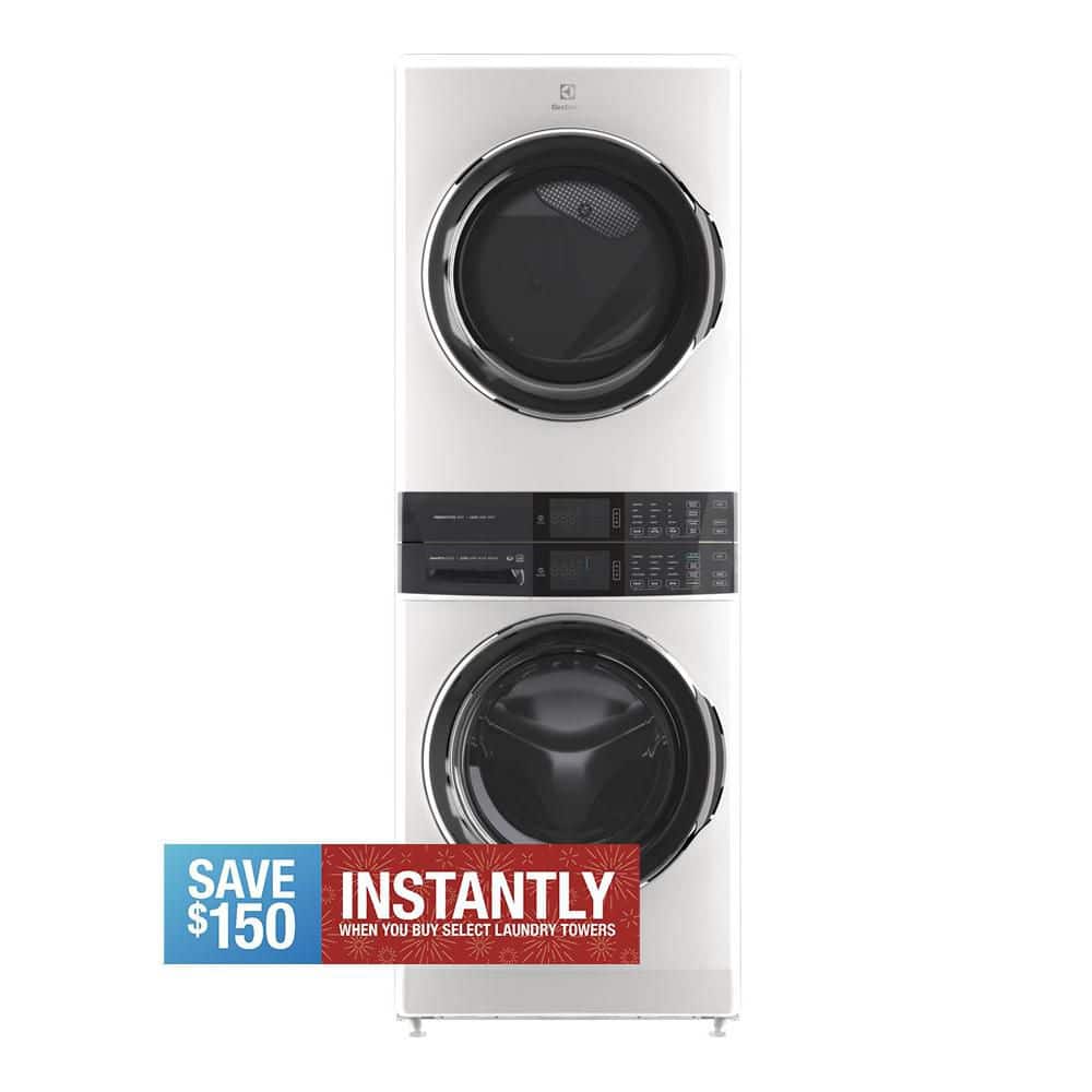 4.5 cu. ft. Stacked Washer and 8.0 cu. ft. Electric Dryer Laundry Tower in White with SmartBoost Premixing, Energy Star