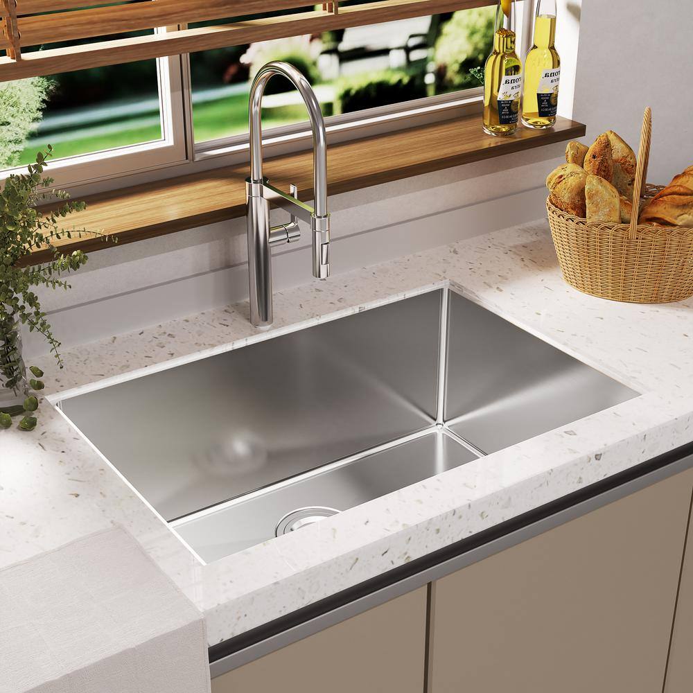 30" Brushed Stainless Steel Drop-In Single Bowl Kitchen Sink