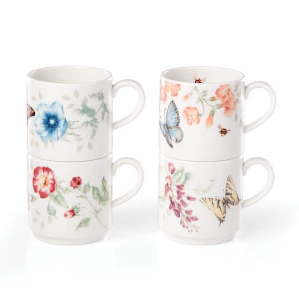 Lenox Butterfly Meadow 10 oz. Multi White Porcelain Mug (Set of 4)
