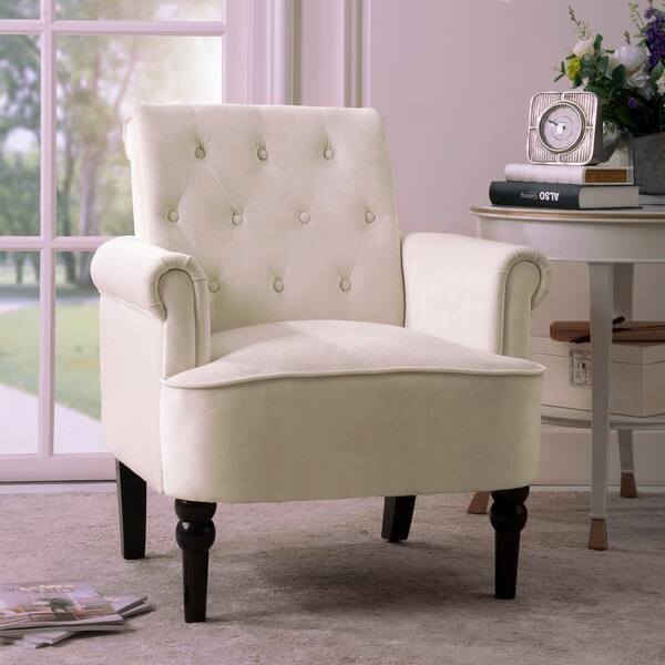 White Elegant On Tufted Club Chair, White Tufted Chair For Bedroom
