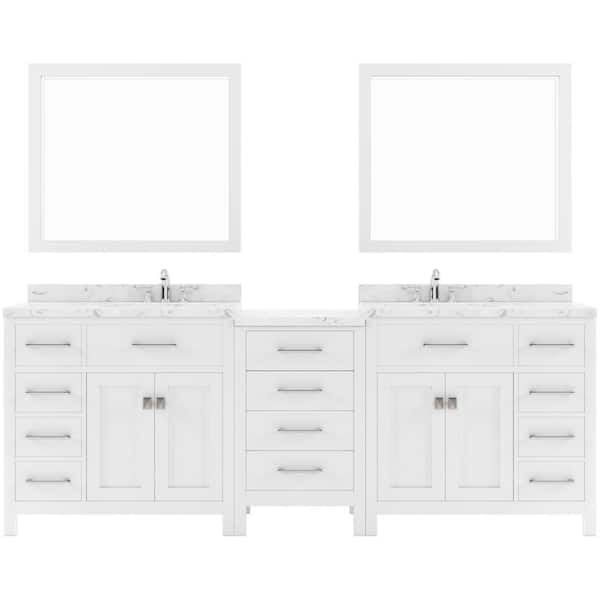Virtu USA Caroline Parkway 93 in. W x 22 in. D x 35 in. H Double Sink Bath Vanity in White with Quartz Top and Mirror