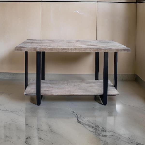 Benjara 18 in. Gray Rectangle Wooden Console Table with Shelf and Distressed Gray Finish