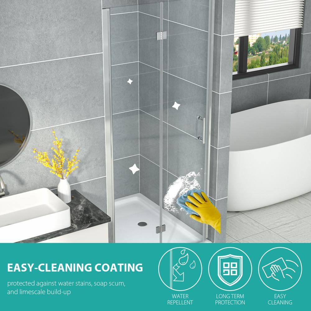 32'' W x 72'' H Matte Black Semi-Frameless Bi-Fold Shower Door