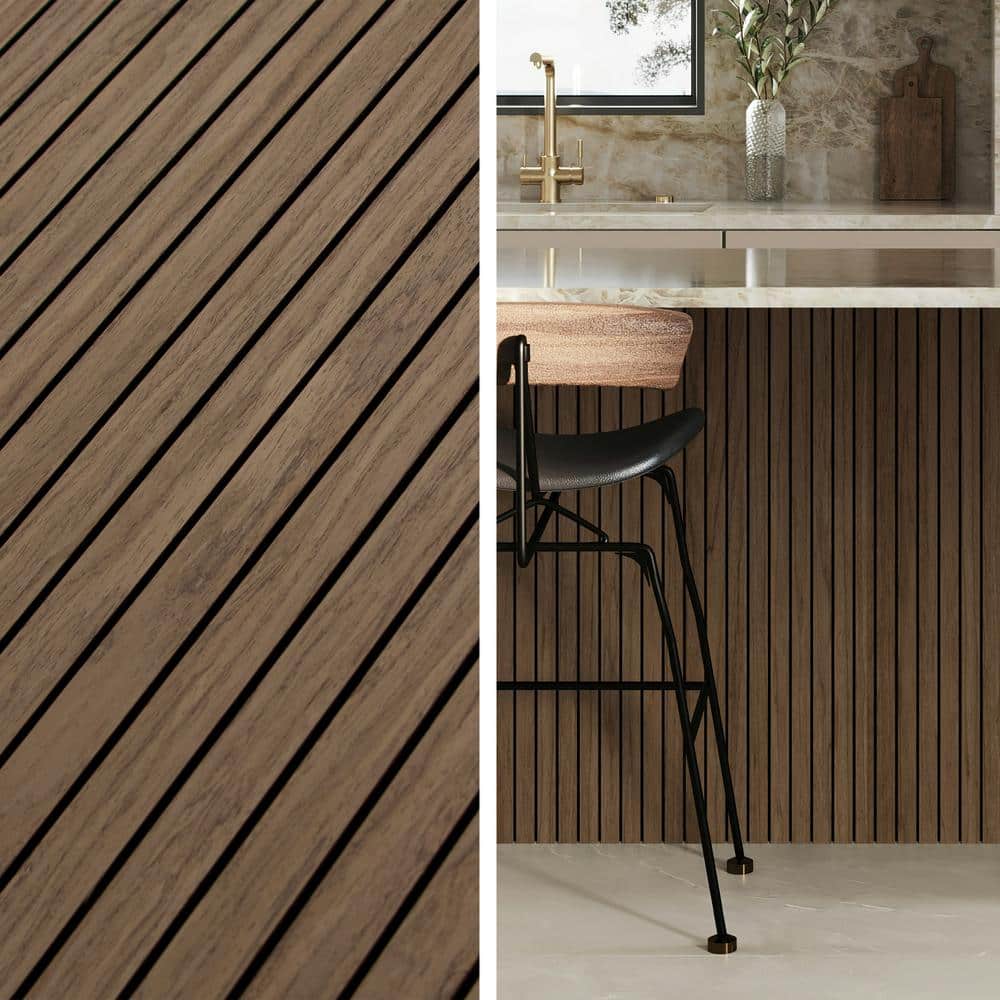 Walnut Peel & Stick 3D Acoustic Wood Slat Wall Panels