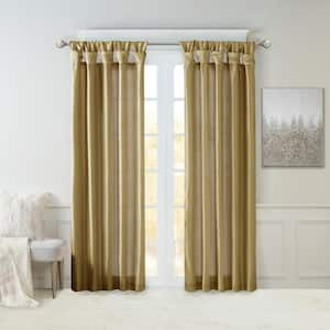 Natalie Bronze Solid Polyester 50 in. W x 95 in. L Room Darkening Twisted Tab Curtain with Lining