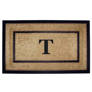 DirtBuster Single Picture Frame Black 22 in. x 36 in. Coir with Rubber Border Monogrammed T Door Mat