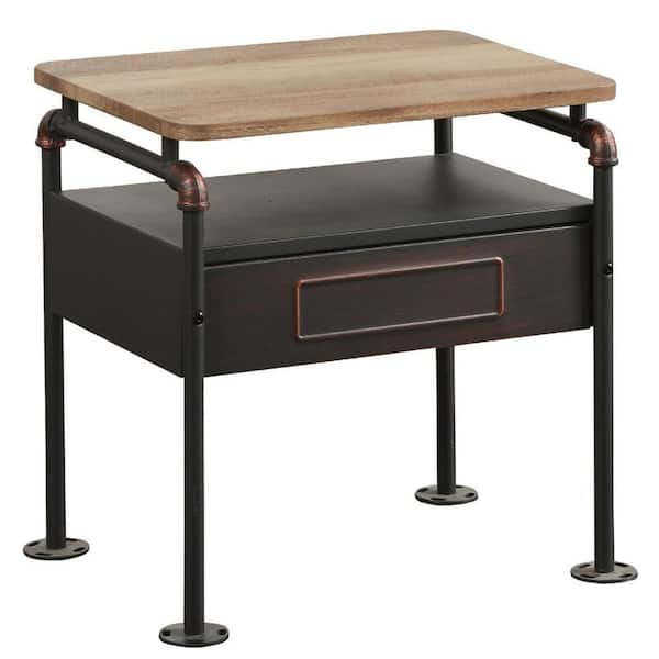 Acme Furniture Nicipolis Sandy Gray and Antique Oak Nightstand