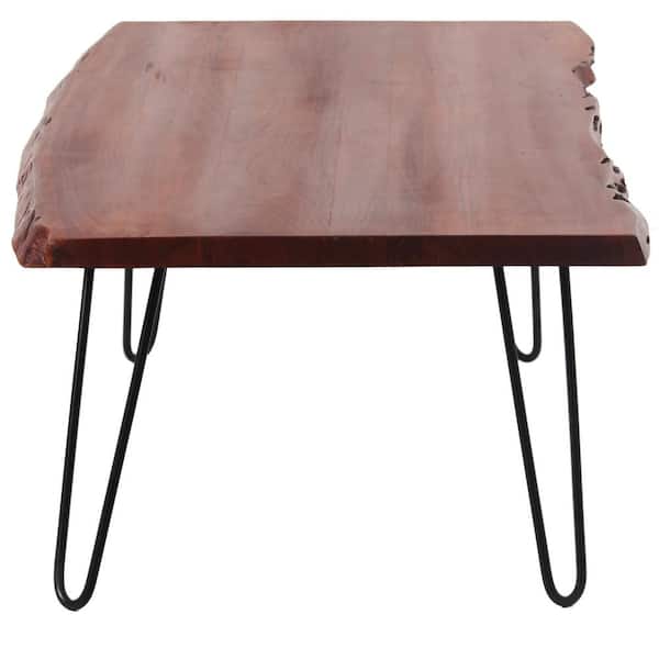 AmeriHome 52 in. Acacia Cherry Rectangle Live Edge Coffee Table with Hair Pin Legs