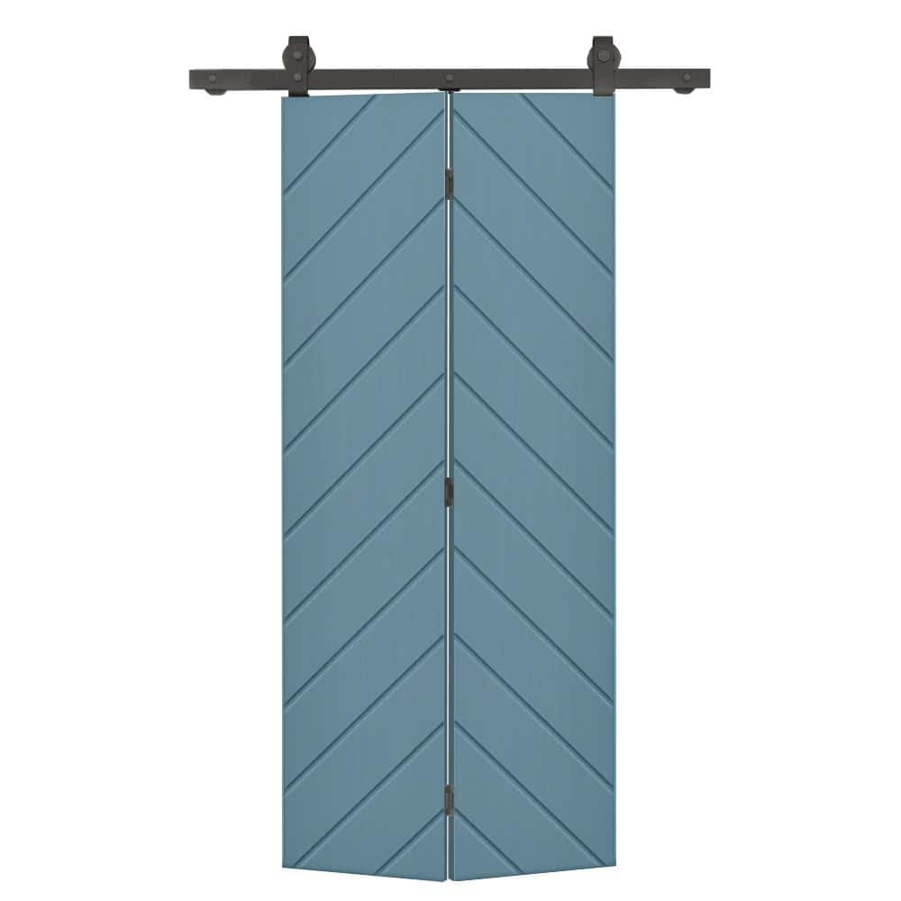 Herringbone 34 in. x 80 in. Hollow Core Dignity Blue Painted MDF Composite Bi-Fold Barn Door with Sliding Hardware Kit price history on PriceWatchPro
