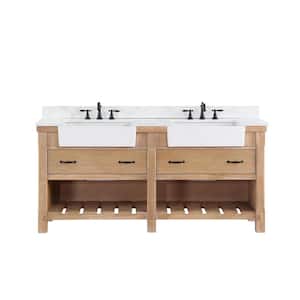 Villareal 72 in.W x 22 in.D x 34 in.H Double Farmhouse Bath Vanity in Weathered Pine with Composite Stone Top