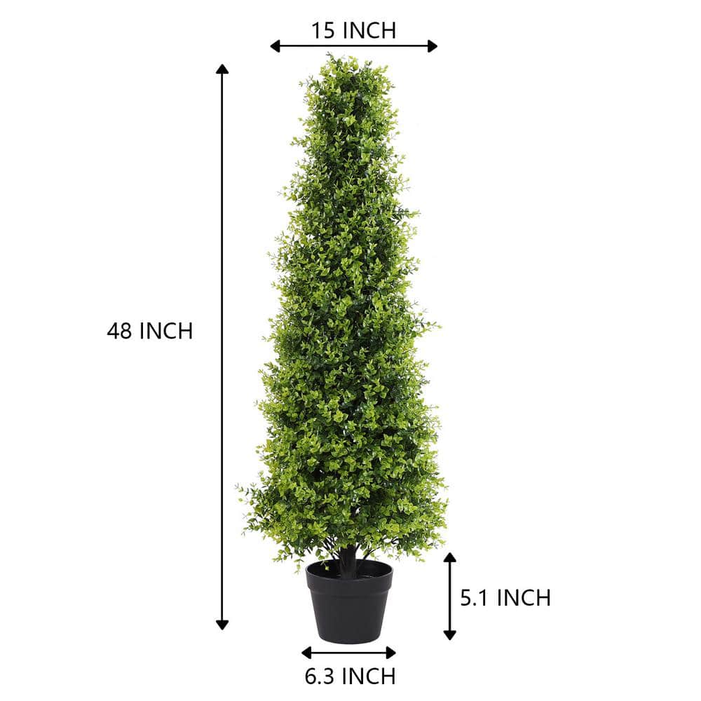 48'' Green Plastic Boxwood Topiary Trees in Black Pots