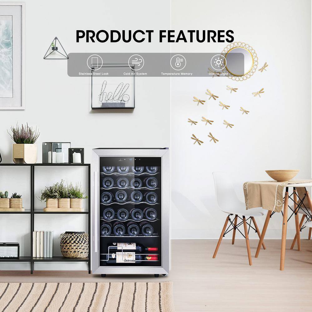 Stainless Steel 24-Bottle Freestanding Wine Cooler with LED Lighting