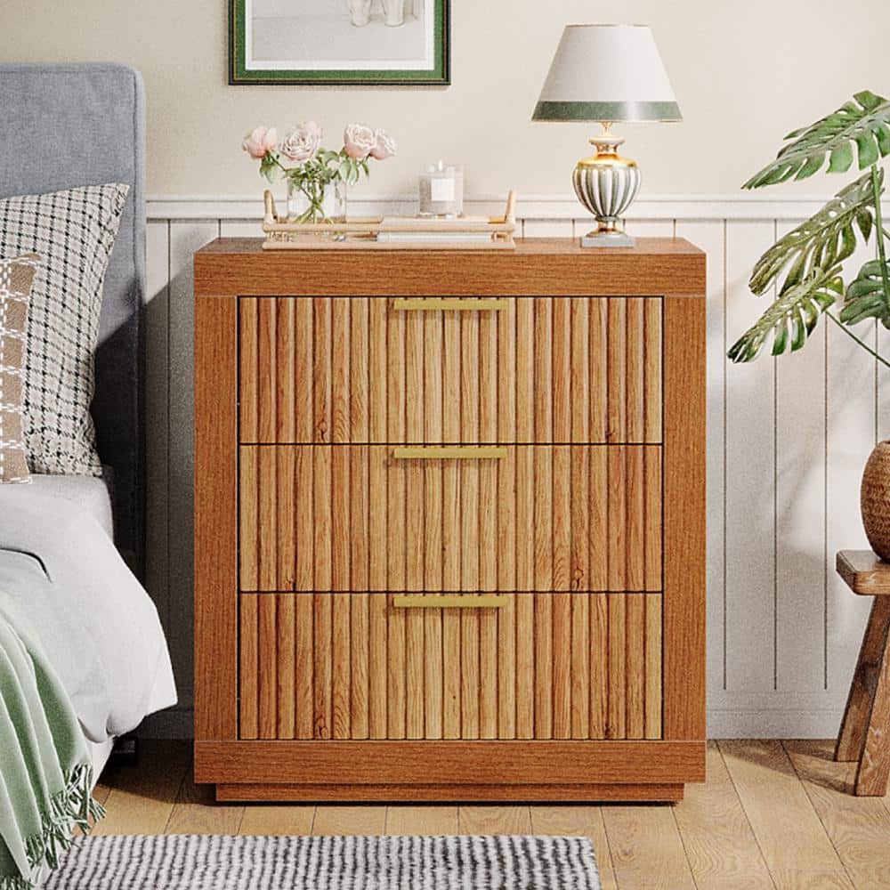 Fenley Brown 3 Drawers 23.6 in. Wood Nightstand price history on PriceWatchPro