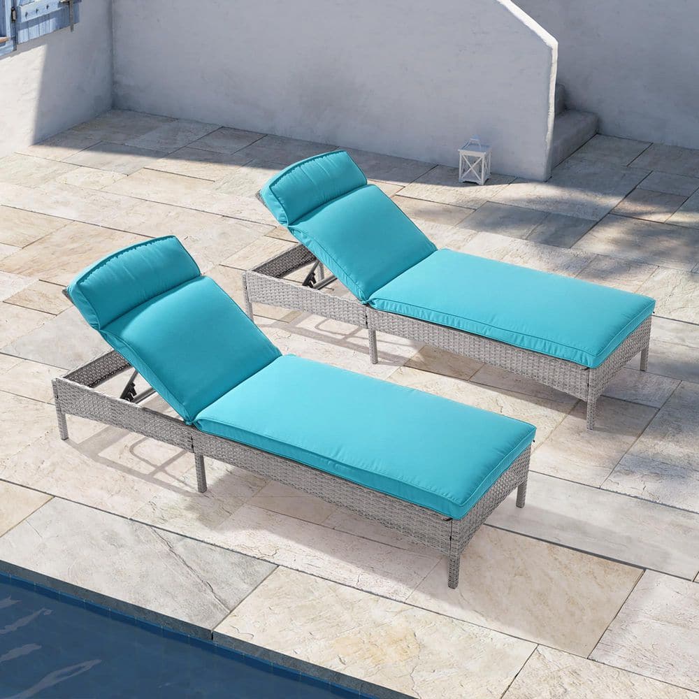 2-Piece Patio Lounge Sofa Grey PE Wicker Adjustable Angles Suitable for Backyard, Patio and Porch with Lake Blue Cushion price history on PriceWatchPro